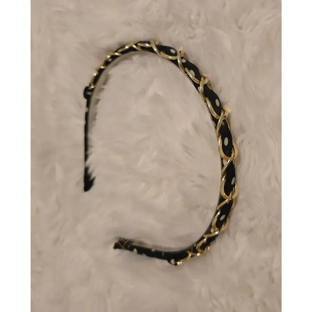 Vintage Y2K Gold Chain Black and White Polka Dot Headband